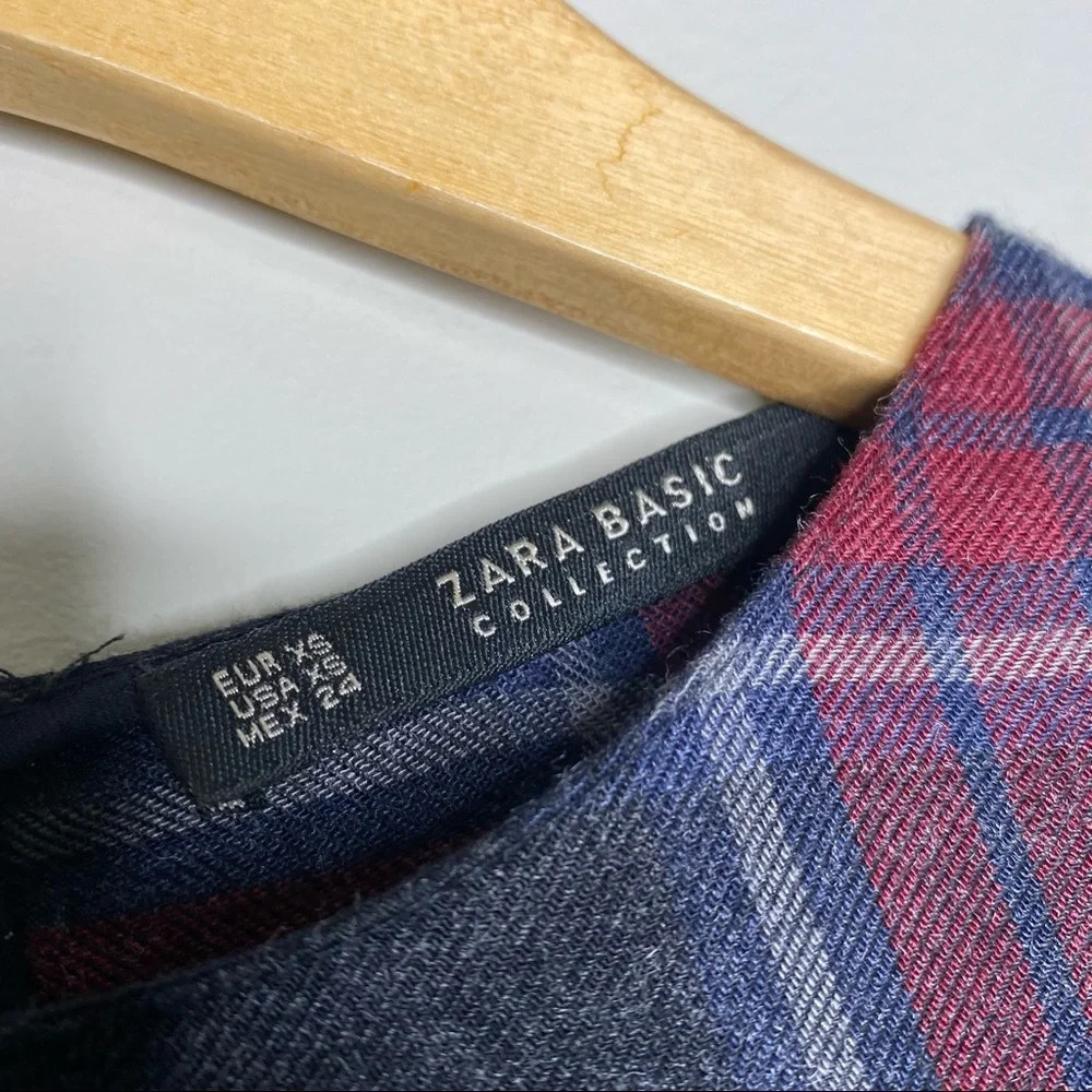 ✨NWT Zara Gray Red Plaid Flannel Long Sleeve Ruffle Trim Blouse Top Size XS - Picture 3 of 11